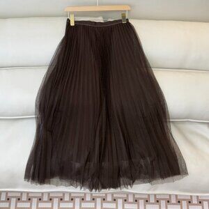 Brunello Cucinelli Mesh Rhinestone Pleated Skirt